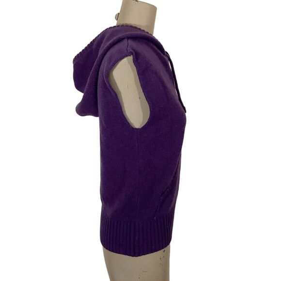 Mountain Lake Women Sz S Purple Knit Hooded Sleeveless Sweater Kangaroo Pocket - Picture 5 of 6
